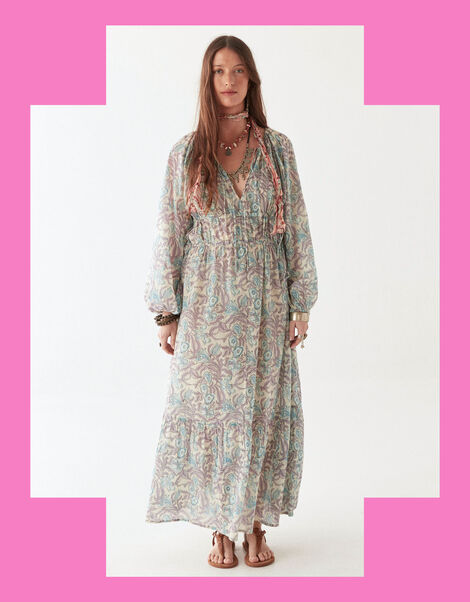Maison Hotel Flora Long Sleeve Maxi Dress, Blue (BLUE), large