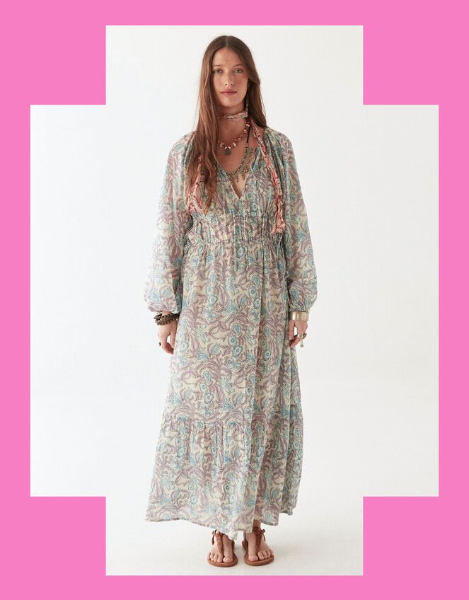 Maison Hotel Flora Long Sleeve Maxi Dress, Blue (BLUE), large