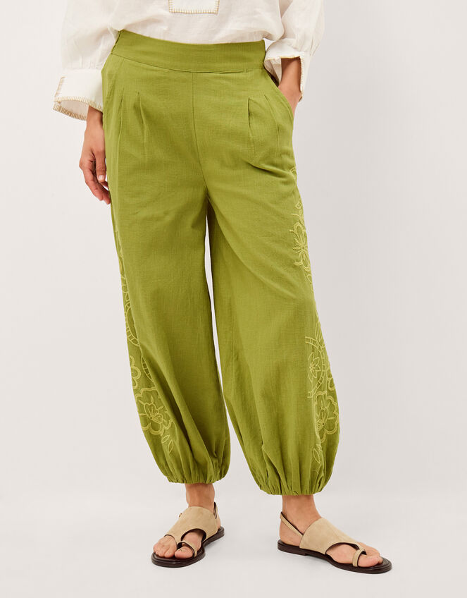 Effie Embroidered Balloon Trousers, Green (GREEN), large
