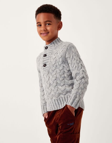 Cable Knit Button Jumper, Grey (GREY), large