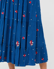 Clara Floral Embroidery Tiered Skirt in LENZING™ ECOVERO™, Blue (BLUE), large