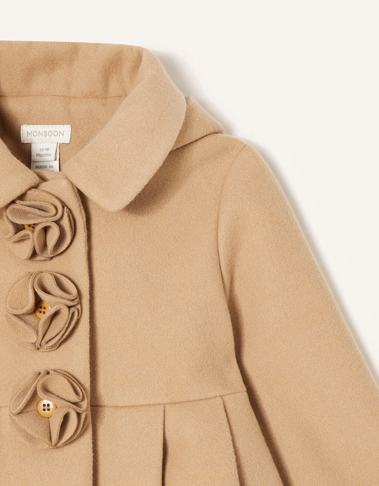 Baby Corsage Hooded Swing Coat Camel