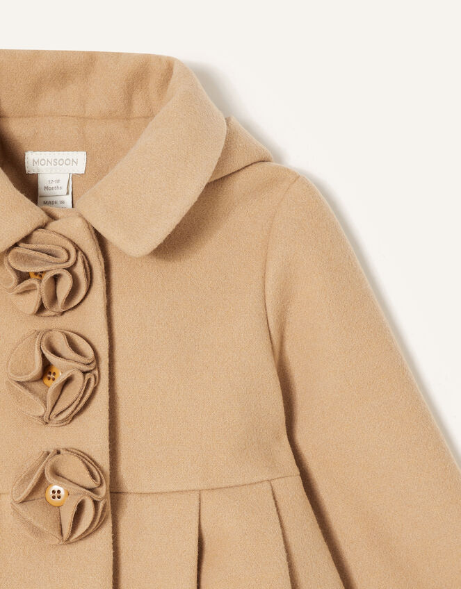 Baby Corsage Hooded Swing Coat, Camel (CAMEL), large