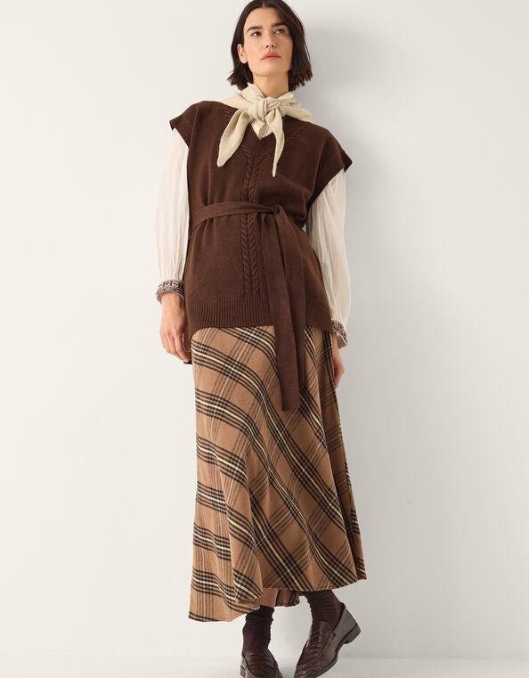 Cohen Tie Waist Cable Knit Vest, Brown (CHOCOLATE), large