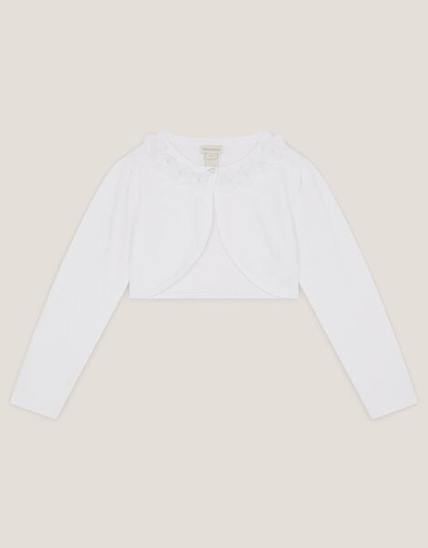 Ottilie Appliqué Rose Cardigan, White (WHITE), large