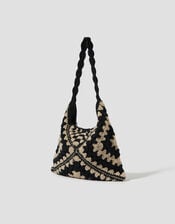 Mae Crochet Shopper Bag, Black (BLACK), large
