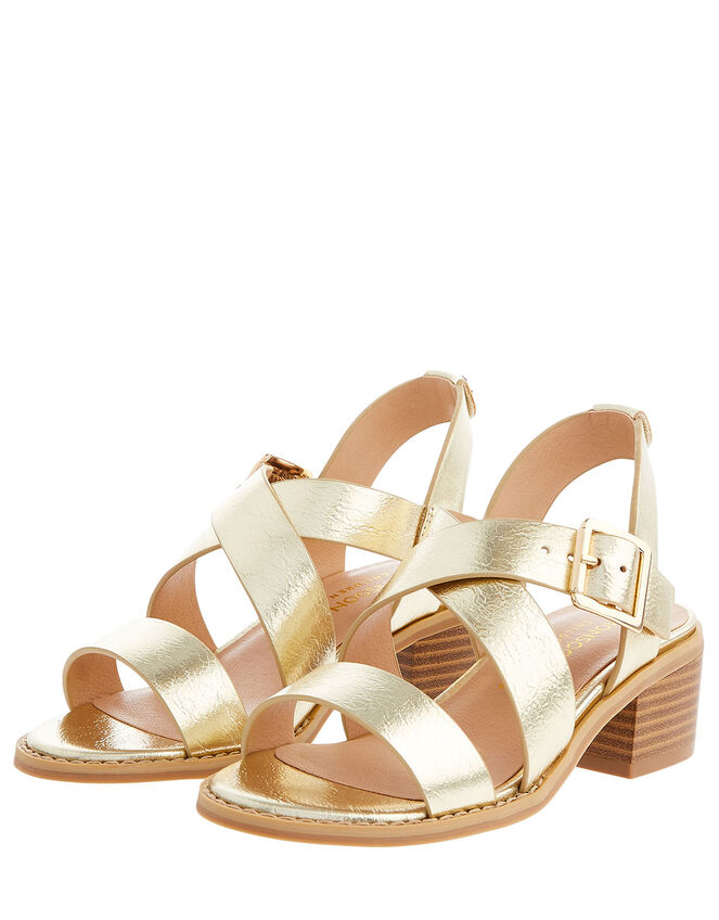 Metallic Strap Heeled Sandals, Gold (GOLD), large