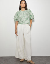 Josie Puff Sleeve Floral Jacquard Top, Green (SAGE), large