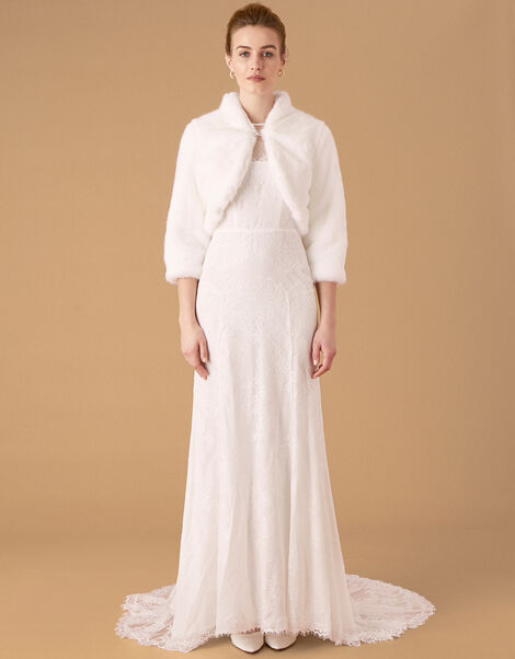 Maria Faux Fur Bridal Jacket, Ivory (IVORY), large