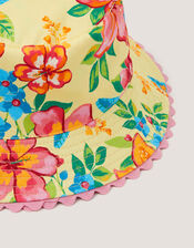 Baby Tropical Flower Reversible Bucket Hat, Yellow (YELLOW), large