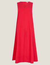 Britt Linen Blend Sleeveless A-Line Midi Dress, Orange (CORAL), large