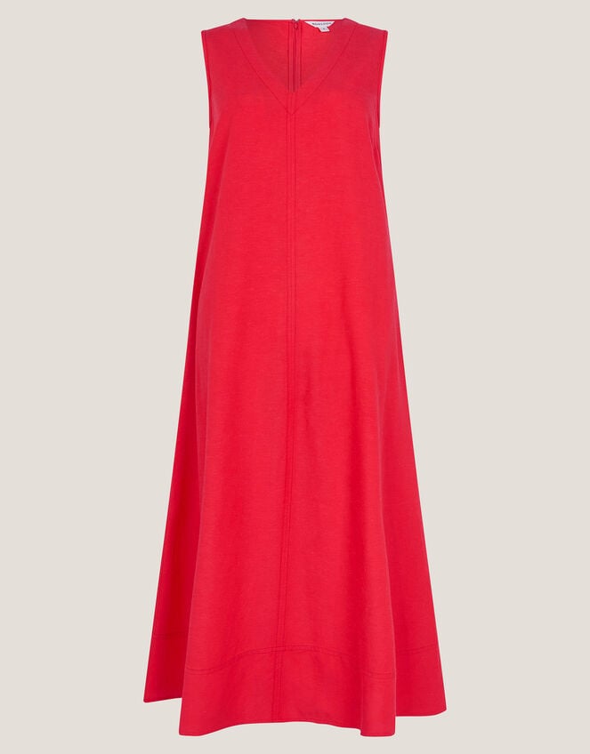 Britt Linen Blend Sleeveless A-Line Midi Dress, Orange (CORAL), large