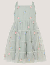 Baby Luna Floral Embroidered Mesh Dress, Green (SAGE), large
