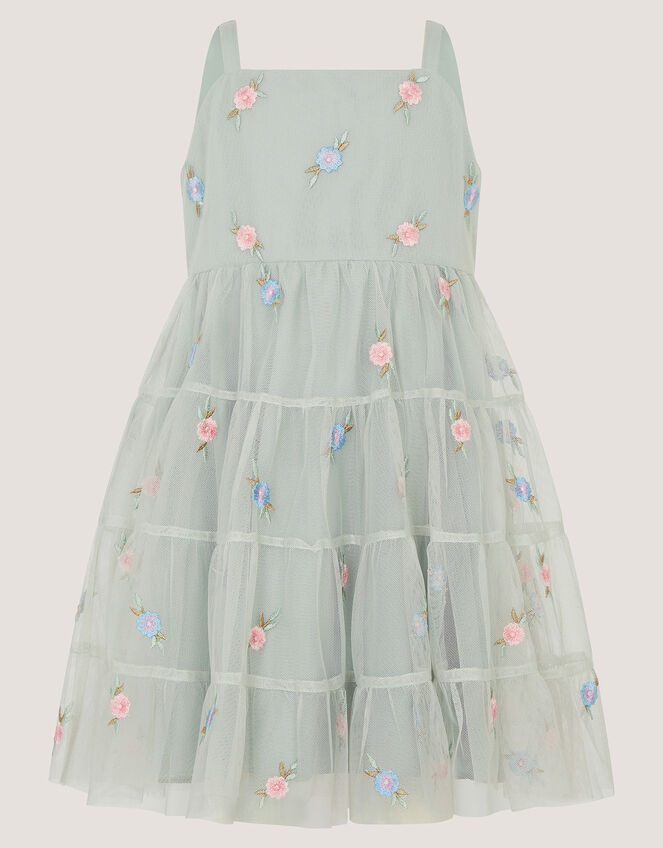 Baby Luna Floral Embroidered Mesh Dress, Green (SAGE), large