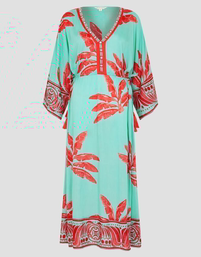 Pamela Palm Print Kaftan Dress, Green (MINT), large