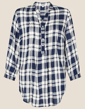 Check Longline Shirt, Blue (NAVY), large