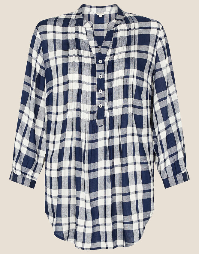 Check Longline Shirt, Blue (NAVY), large