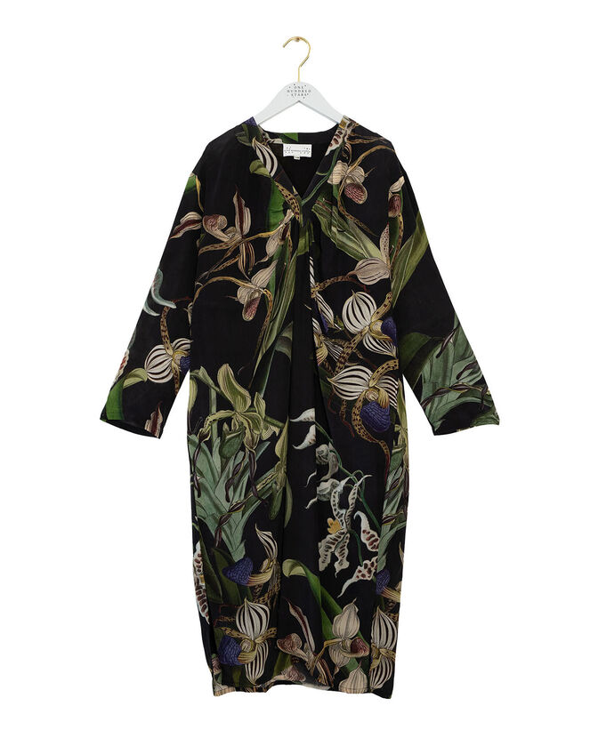 One Hundred Stars Orchid Crepe Midi Dress, Black (BLACK), large