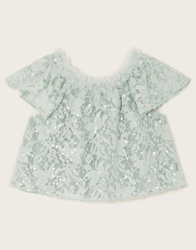 Thea Lace Sequin Top, Green (SAGE), large