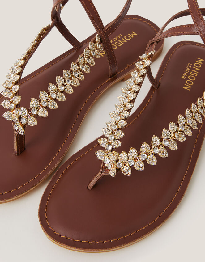 Bria Diamant&eacute; Crossover Leather Sandals, Natural (NEUTRAL), large