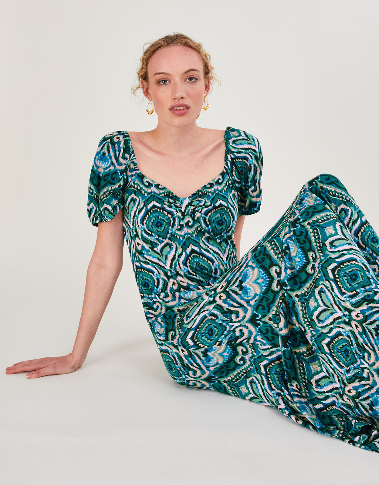 Tie Front Maxi Jersey Dress with LENZING ECOVERO Teal Summer Dresses Monsoon US