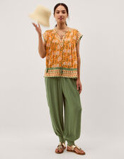 Reese Shirred Harem Trousers, Green (KHAKI), large