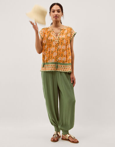 Reese Textured Balloon Pants, Green (KHAKI), large