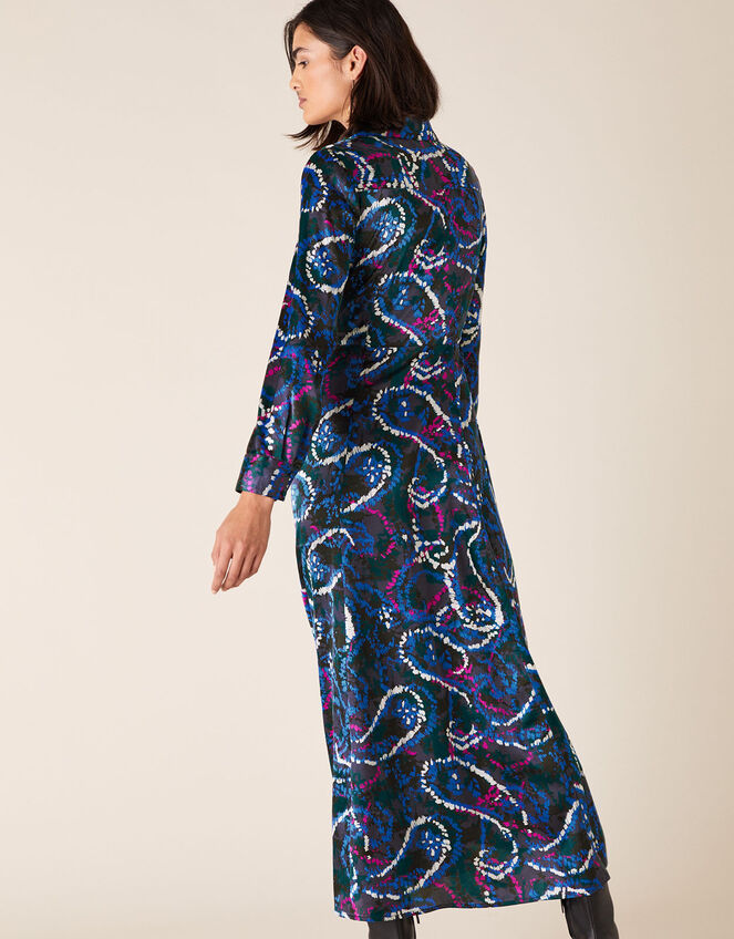 Paisley Print Satin Shirt Dress, Blue (NAVY), large