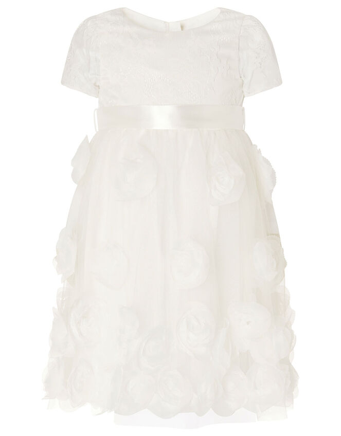 Baby Lace and 3D Rose Christening Dress, White (WHITE), large