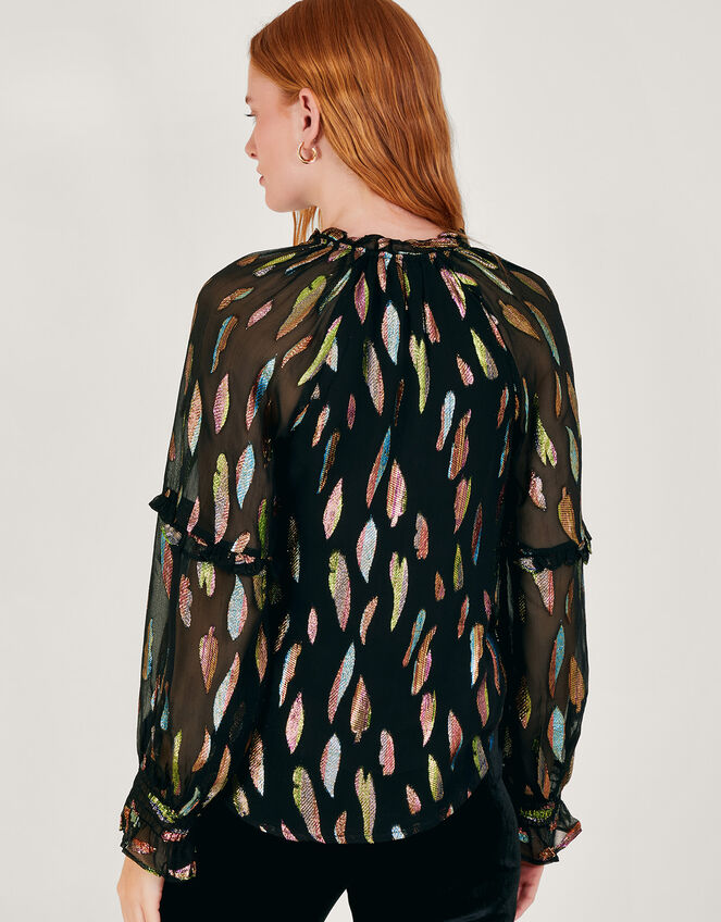 Fenna Sheer Feather Print Shirt, Black (BLACK), large