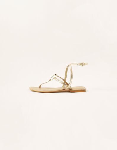 Ring Metallic Leather Strap Sandals Gold, Gold (GOLD), large