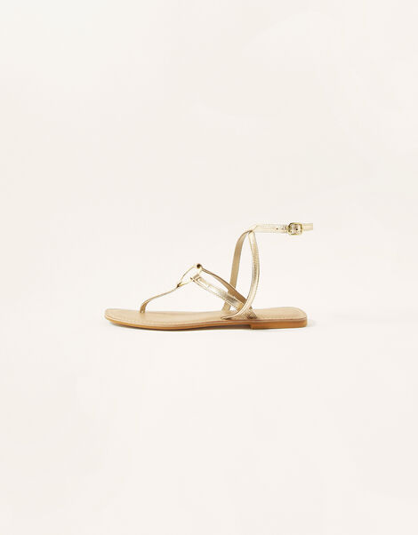 Ring Metallic Leather Strap Sandals Gold, Gold (GOLD), large