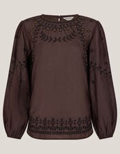 Isabelle Floral Embellished Top, Brown (CHOCOLATE), large