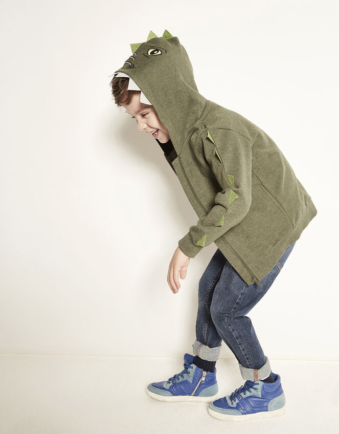 Ryder Zip-Up Dinosaur Hoody, Green (KHAKI), large