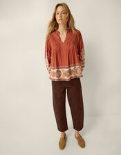 Alexandra Floral Pintuck Blouse, Brown (BROWN), large