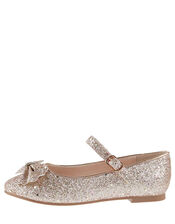Glitter Scallop Bow Ballerina Flats, Gold (ROSE GOLD), large