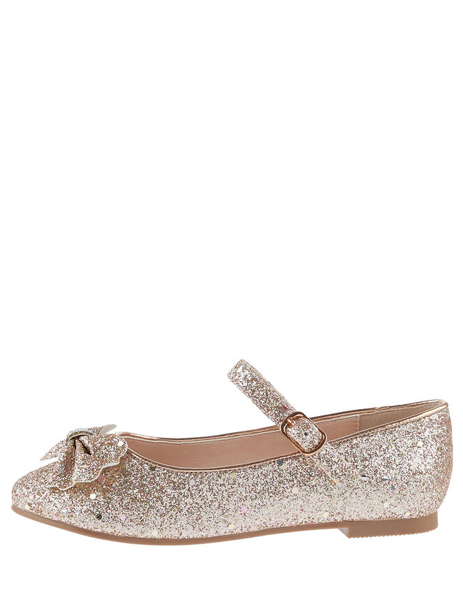 Glitter Scallop Bow Ballerina Flats, Gold (ROSE GOLD), large