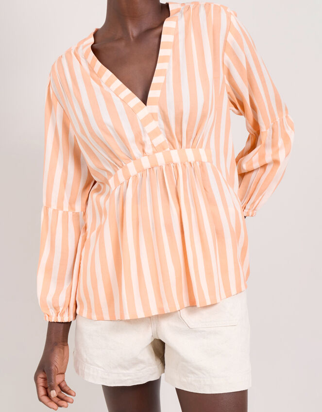 East Maeve V-Neck Stripe Blouse, Orange (PEACH), large