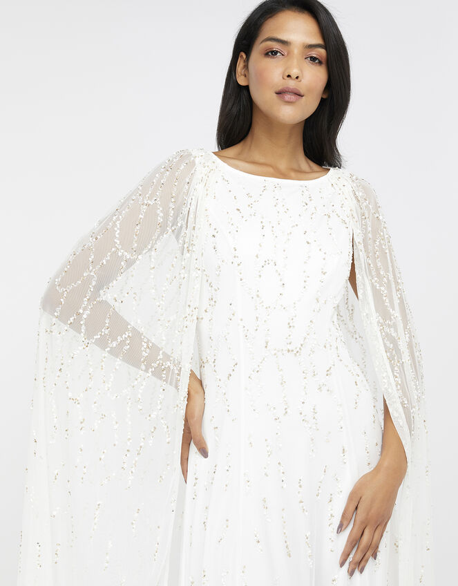 Naomi Embellished Cape Bridal Gown, Ivory (IVORY), large