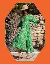 La Galeria Elefante Print Tiered Midi Dress, Green (GREEN), large