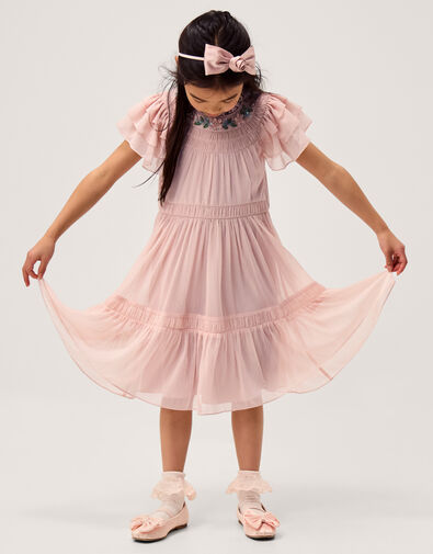 Carmen Embellished Collar Tiered Dress, Pink (PINK), large