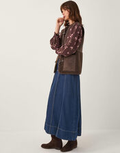 Hanya Floral Print Ruffle Blouse, Brown (BROWN), large