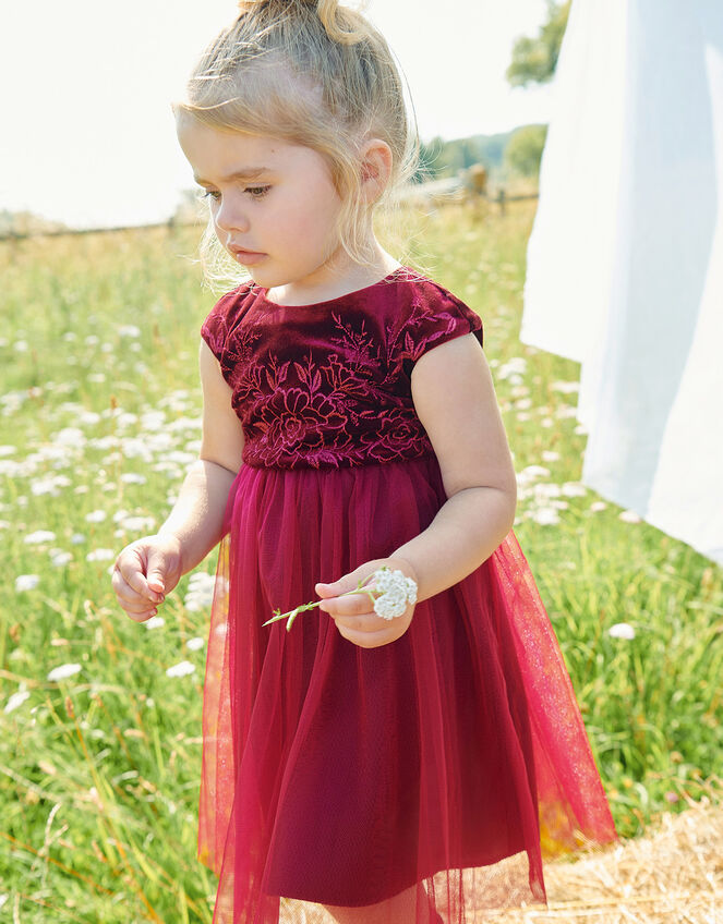 Baby Floral Velvet Dress Red