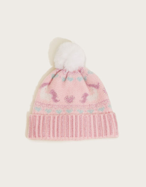 Little Unicorn Fair Isle Beanie Hat Pink, Pink (PINK), large