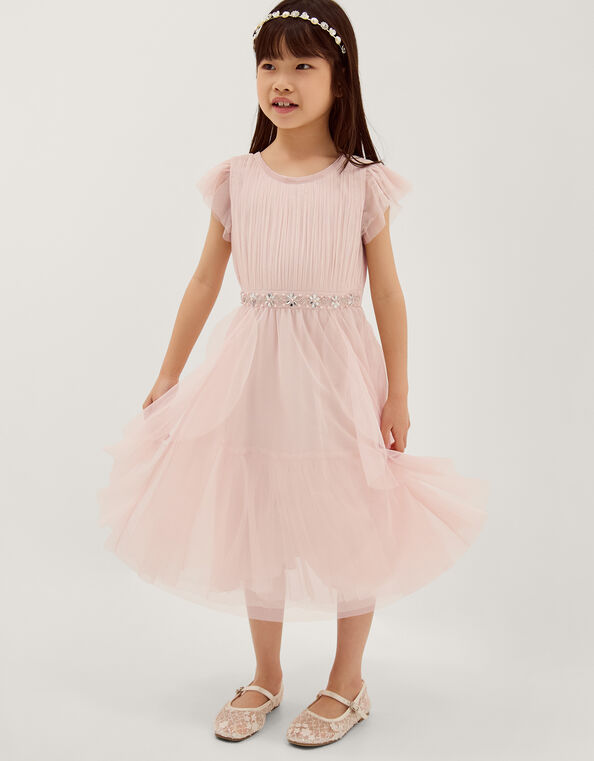 Pennie Embellished Ruffle Party Dress, Pink (PALE PINK), large