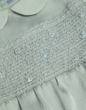 Baby Smocked Satin Romper, Green (SAGE), large