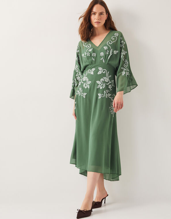 Hannah Embroidered Tea Dress, Green (GREEN), large