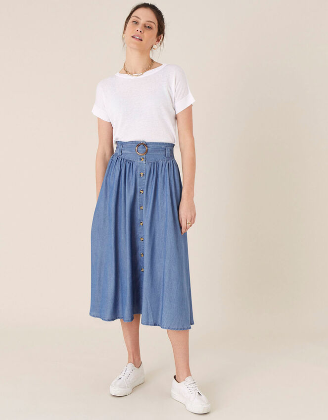 Belted Midi Skirt in LENZING™ TENCEL™, Blue (DENIM BLUE), large