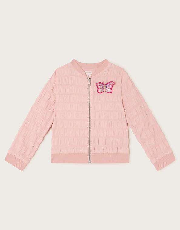 Seersucker Butterfly Bomber Jacket, Pink (PALE PINK), large