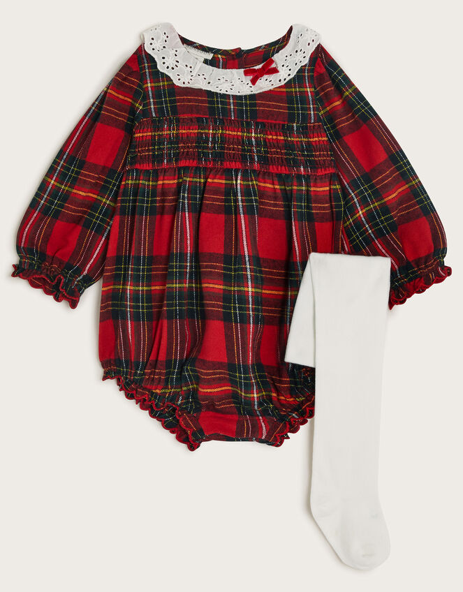 Newborn Tartan Romper and Tights Set, Red (RED), large